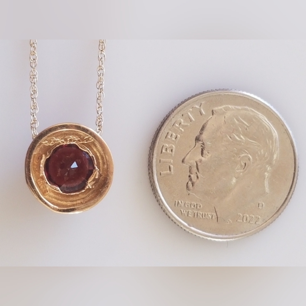 10K Gold Garnet Pendant Necklace - Picture 10 of 12